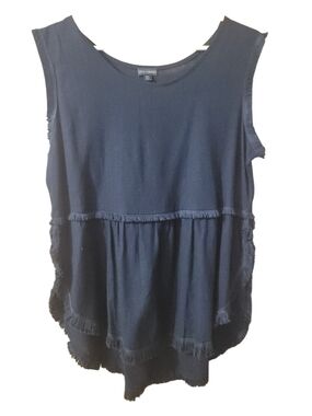 Coco + Carmen Black Sleeveless Fringe Tiered Tank